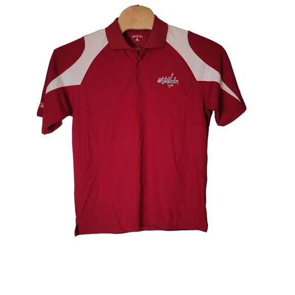 Washington Capitals Polo Shirt Red White Short Sleeve Size Medium Men's Embroide - Picture 3 of 6